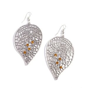 Paparazzi Silver Filigree Earrings with Amber Accents